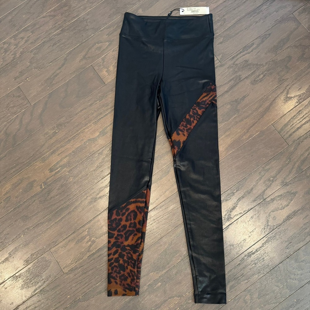 Koral Womens‎ Small High Rise Faux Leather Leopard Print Panel Leggings
